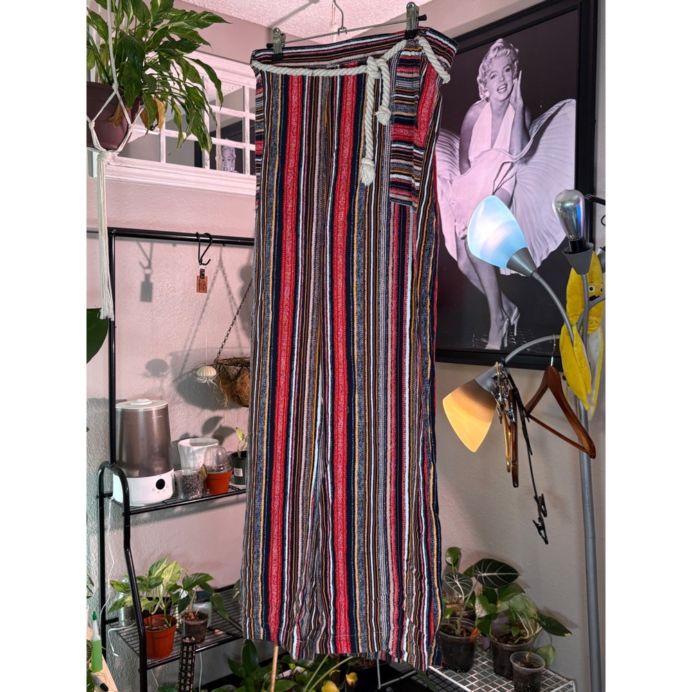 Velvet Heart Wide Leg Pants Women Medium Red Striped Rope Belt Boho Beachy - Picture 2 of 11